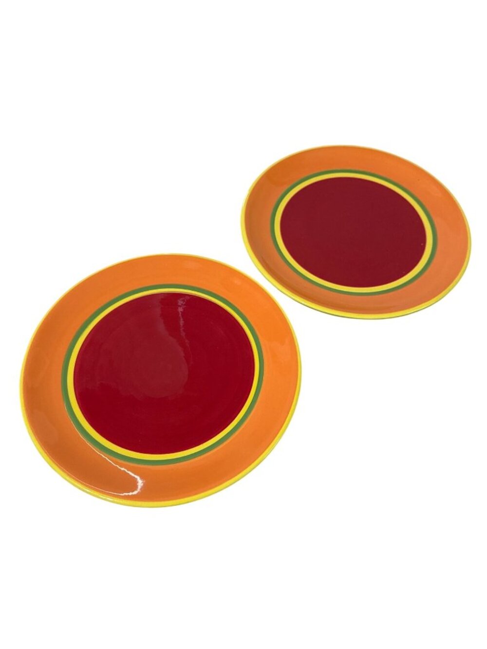 Dansk Caribe Aruba Hand Painted 11-Inch Dinner Plates Set Of 2 Orange Red